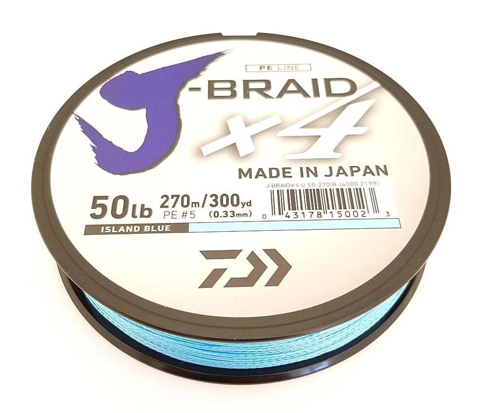 Daiwa J-Braid X4 Braided Line 300 Yards Island Blue 1 Daiwa J-Braid X4 Braided Line 300 Yards Island Blue